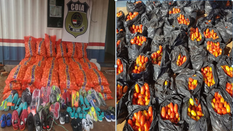 Retienen 35 pares de calzados, 1.000 kilos de tomate y 1.200 kilos de cebolla en el puesto del Kilómetro 49 del Este